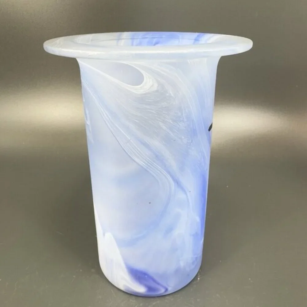 Hand Made German Art Glass Vase Vessel‎ Hand Painted Decorated Swirl Slag Glass